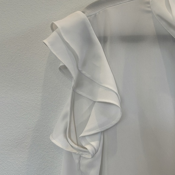 Calvin Klein Tie-neck Ruffled Cap-sleeve Blouse In White Size L - Picture 4 of 11